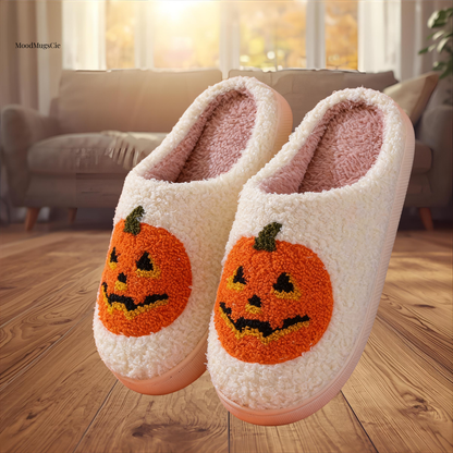 Pumpkin Slippers  Cozy Halloween Plush Shoes for Home