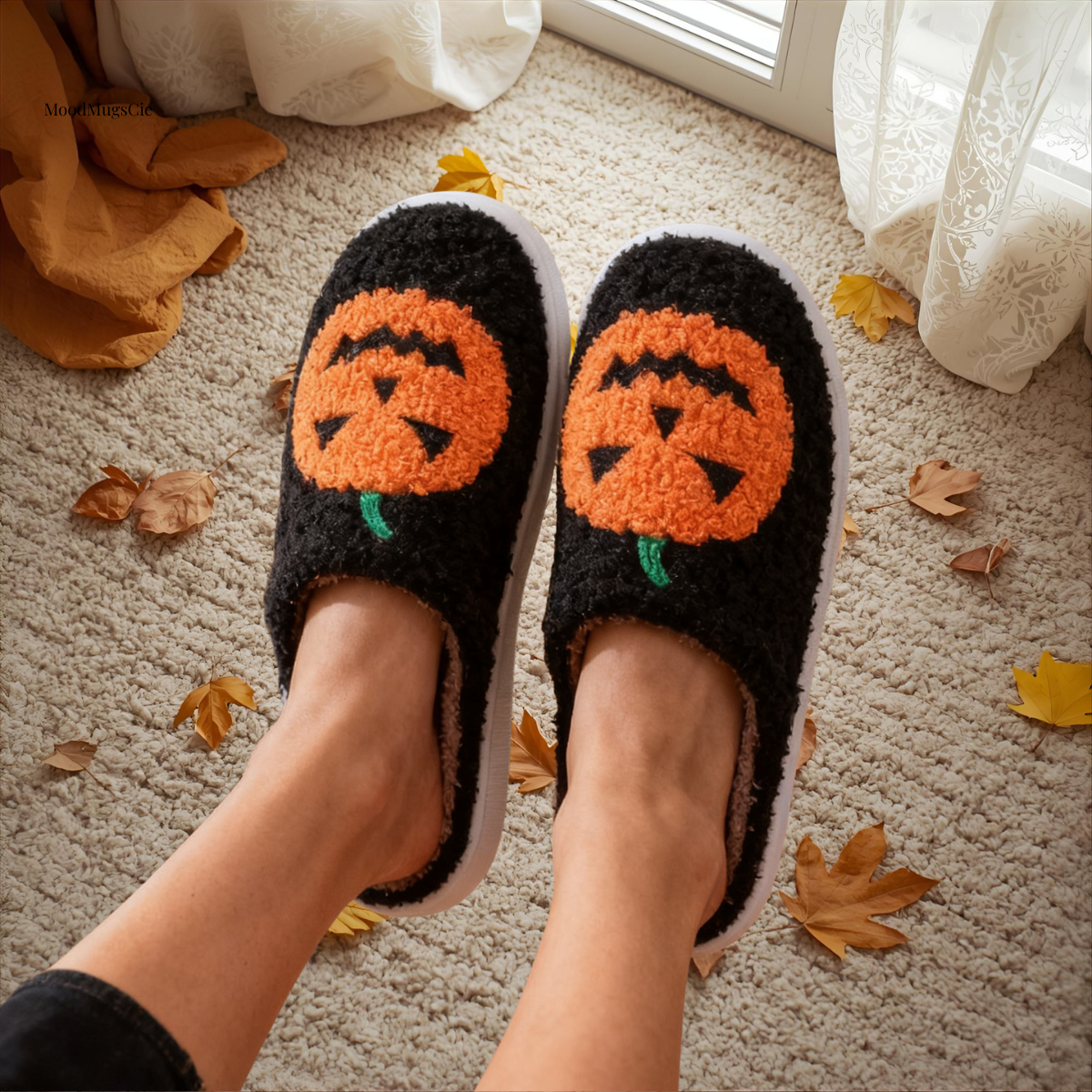 Pumpkin Slippers  Cozy Halloween Plush Shoes for Home