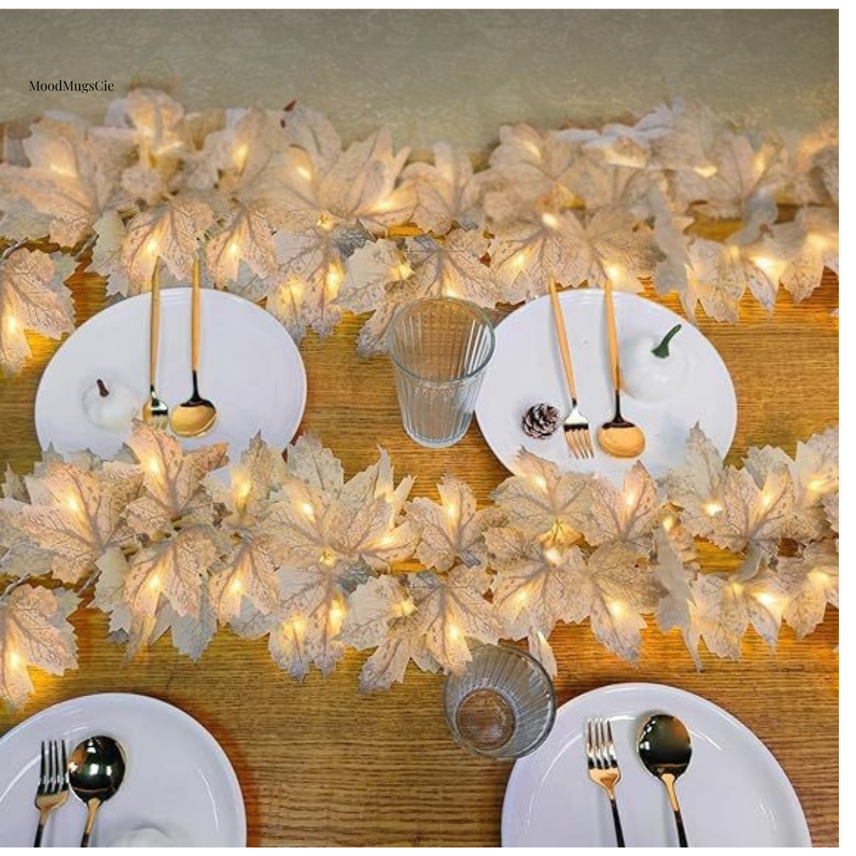 Guirlande lumineuse automnale – Décoration murale en érable & rotin avec lumière chaude | Ambiance cosy pour la maison & fêtes d’automne | MoodMugsCie Handmade