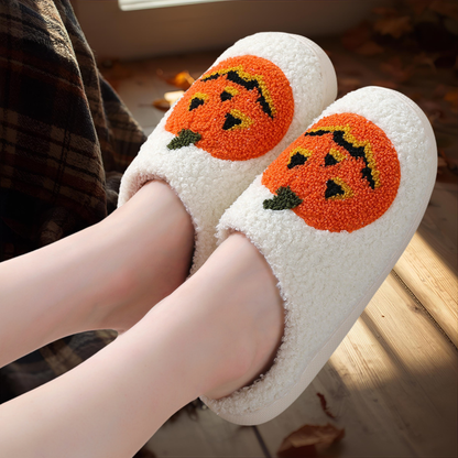 Pumpkin Slippers  Cozy Halloween Plush Shoes for Home