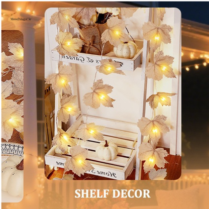 Guirlande lumineuse automnale – Décoration murale en érable & rotin avec lumière chaude | Ambiance cosy pour la maison & fêtes d’automne | MoodMugsCie Handmade