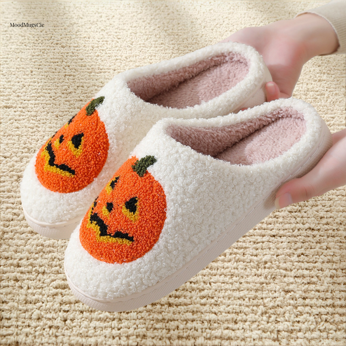 Pumpkin Slippers  Cozy Halloween Plush Shoes for Home