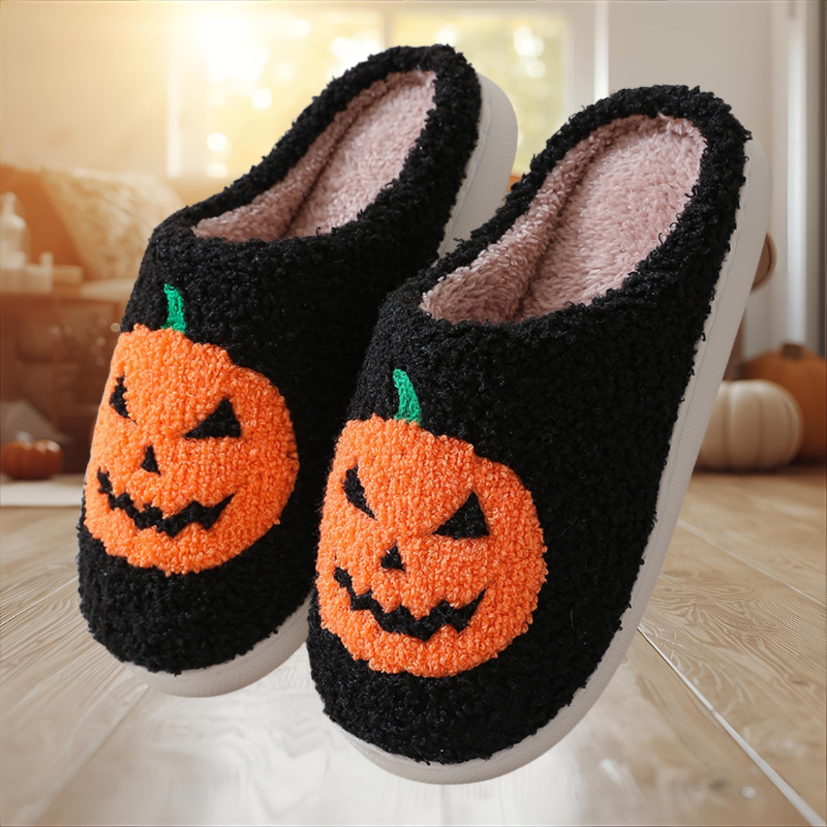 Pumpkin Slippers  Cozy Halloween Plush Shoes for Home